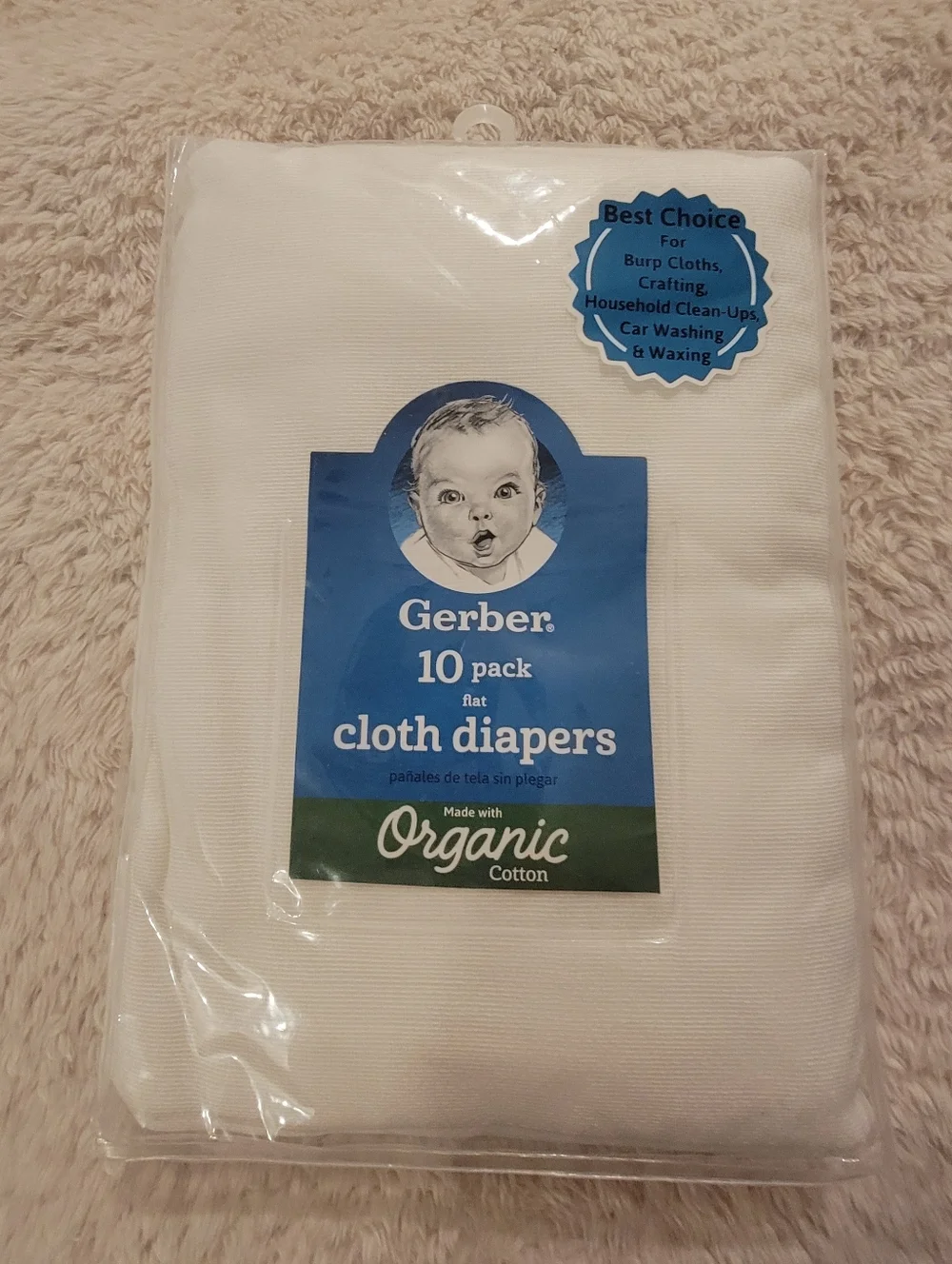 Gerber White Cloth Diapers 10 Pack Organic Cotton And Pins